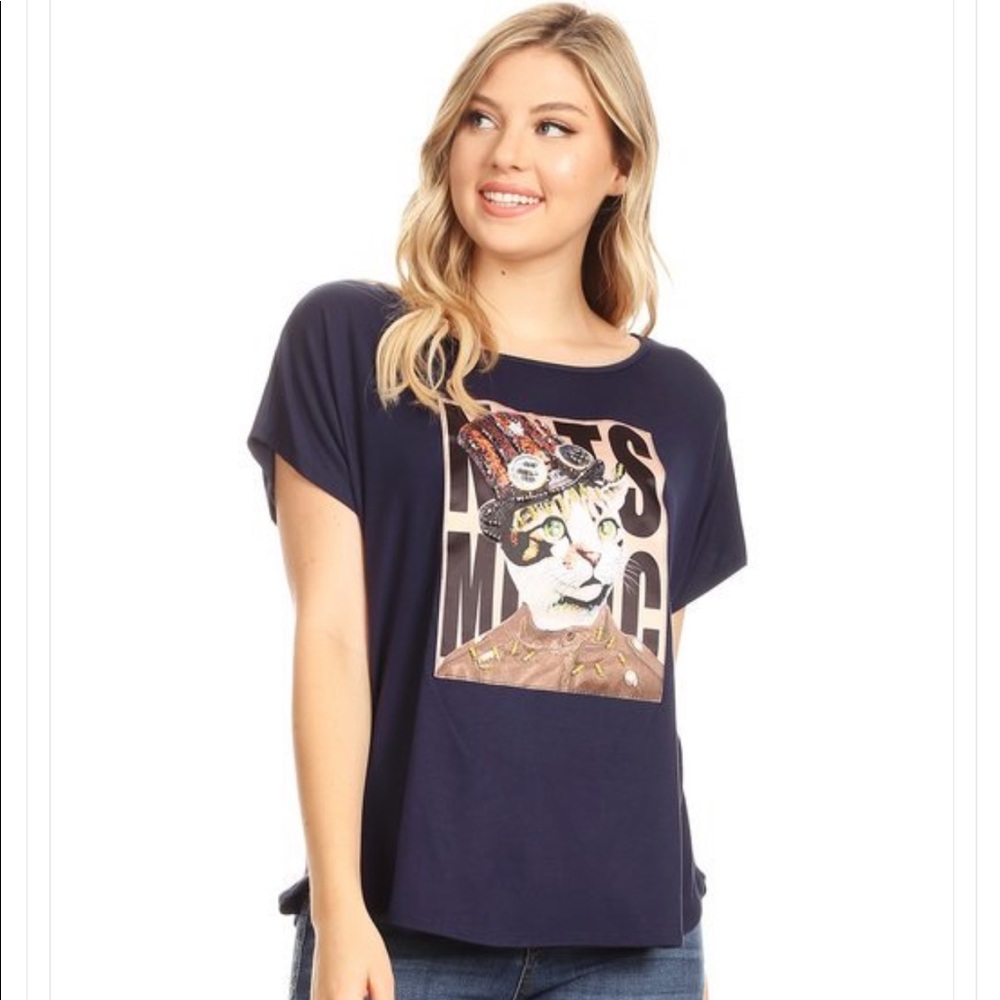 Graphic print embellished top.